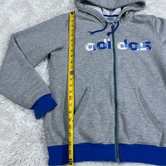 Adidas Gray & Blue Bubble logo Zip Front hooded sweatshirt jacket youth large - Picture 5 of 9